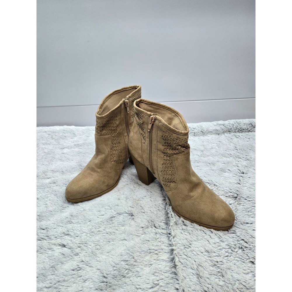 ANA A New Day Tan Suede Cutout Wedge‎ Ankle Boots Size 9
